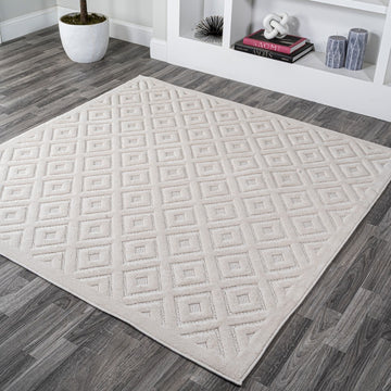 Portmany Neutral Diamond Trellis Indoor/outdoor Area Rug